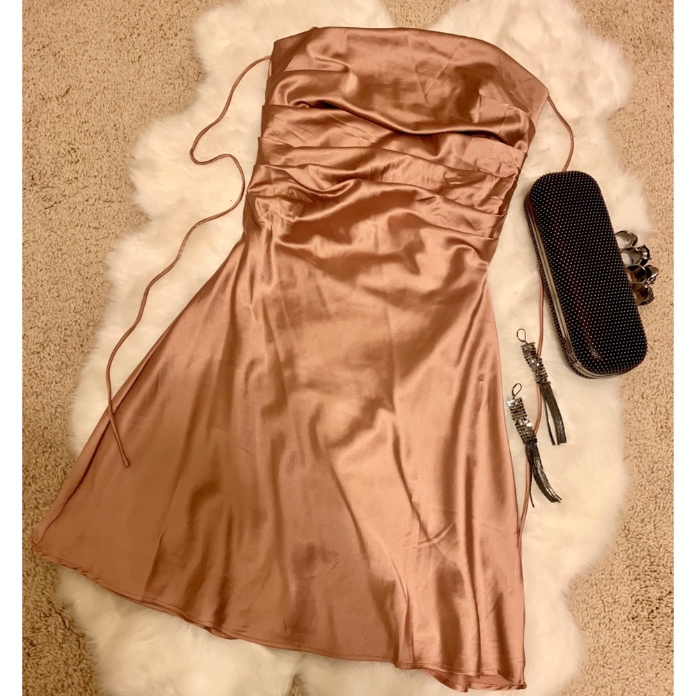 Gold mini satin backless dress